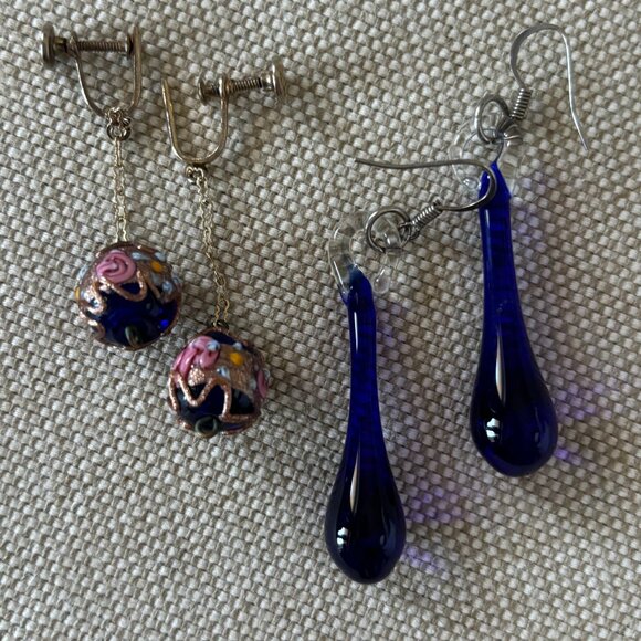 Hand Crafted Jewelry - Set of 2 Blown Glass Earrings Handmade